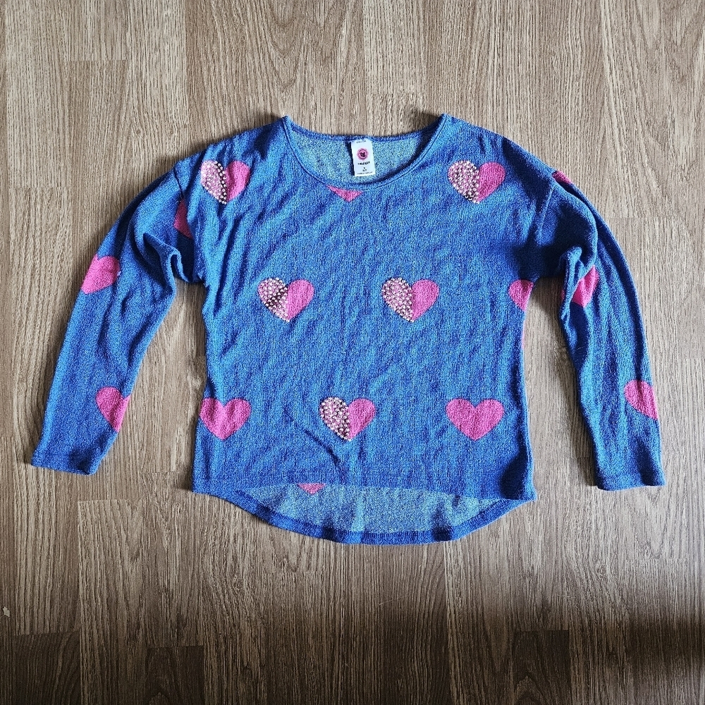 Total Girl Blue and Pink Heart Long Sleeve Tee